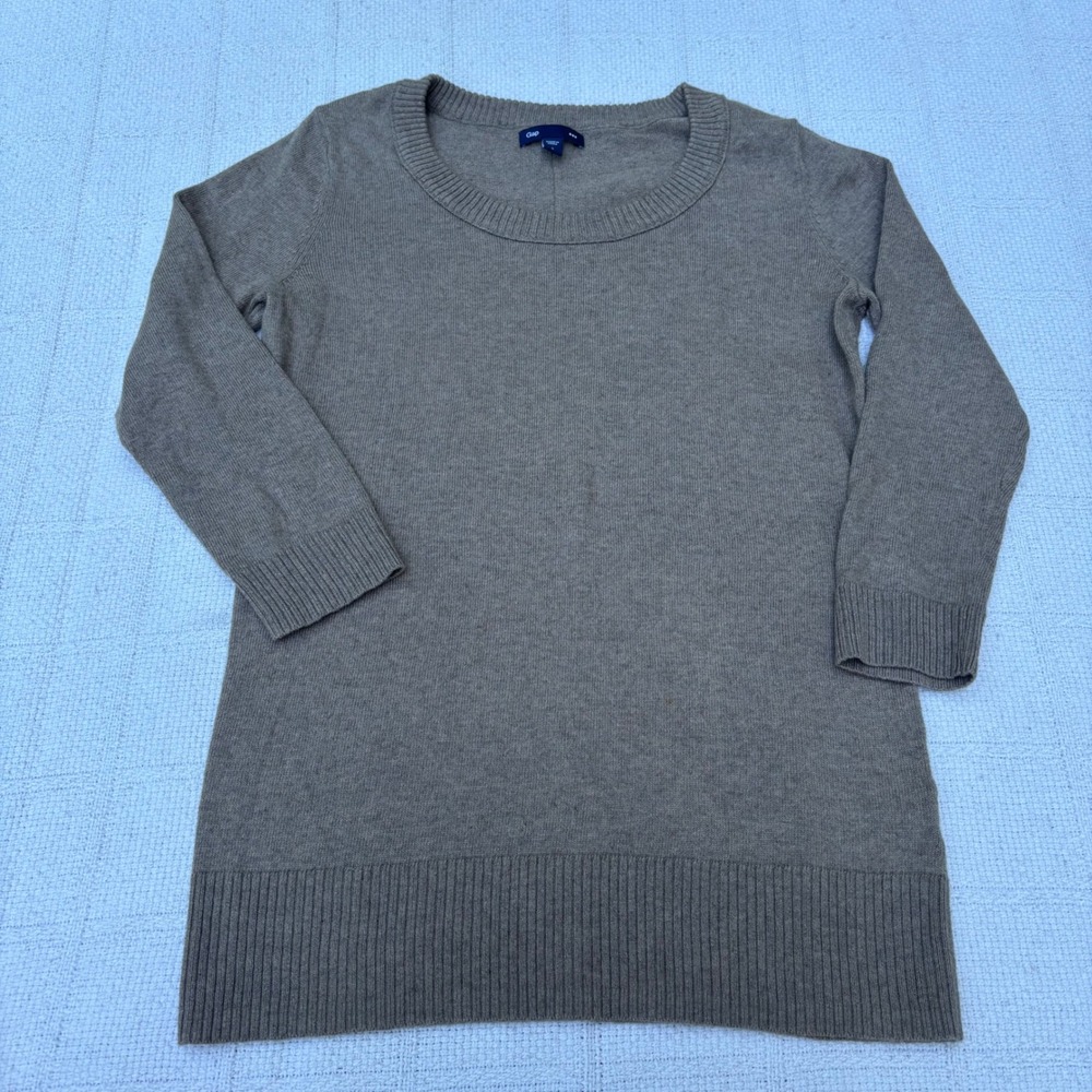 Women's Small GAP Y2K 3/4 Sleeve Scoop Neck Pullover Sweater in Mochaccino Brown